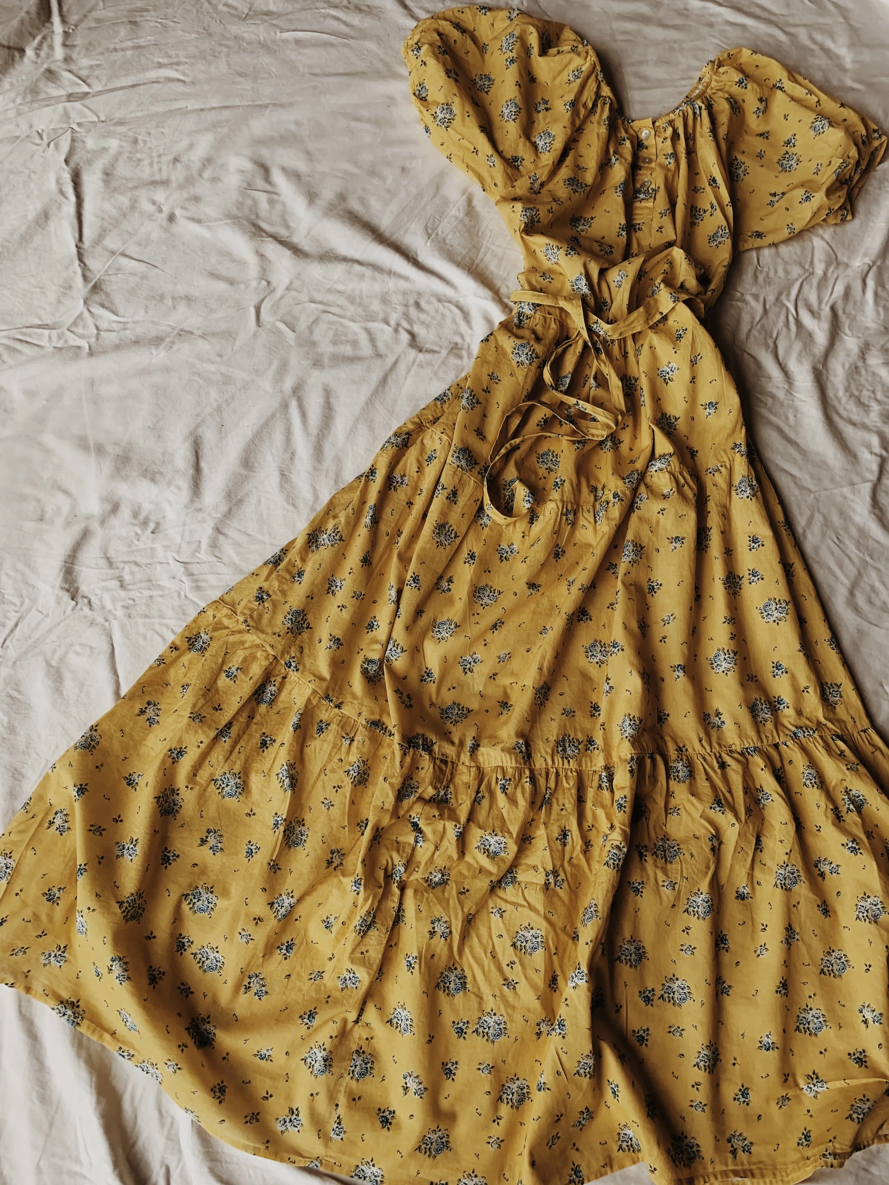 100% RECYCLED COTTON - DELPHINIUM MAXI DRESS LEMON FLORAL