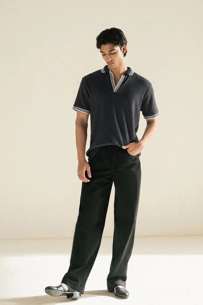 BLUE TEXTURED POLO SHIRT
