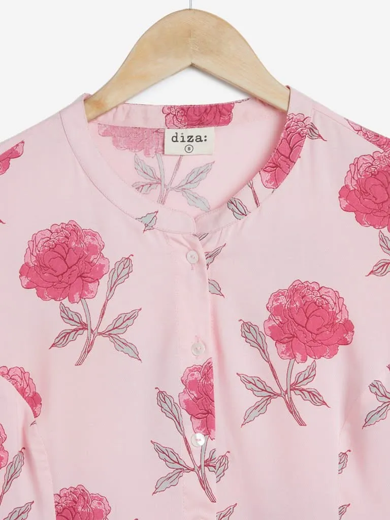 Diza Curves Light Pink Floral A-line Kurta