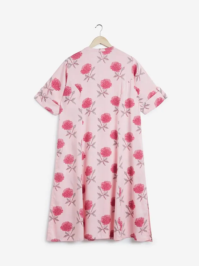 Diza Curves Light Pink Floral A-line Kurta
