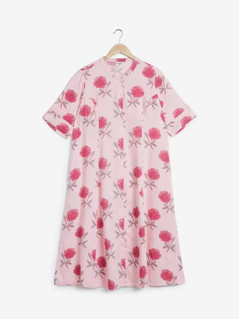 Diza Curves Light Pink Floral A-line Kurta