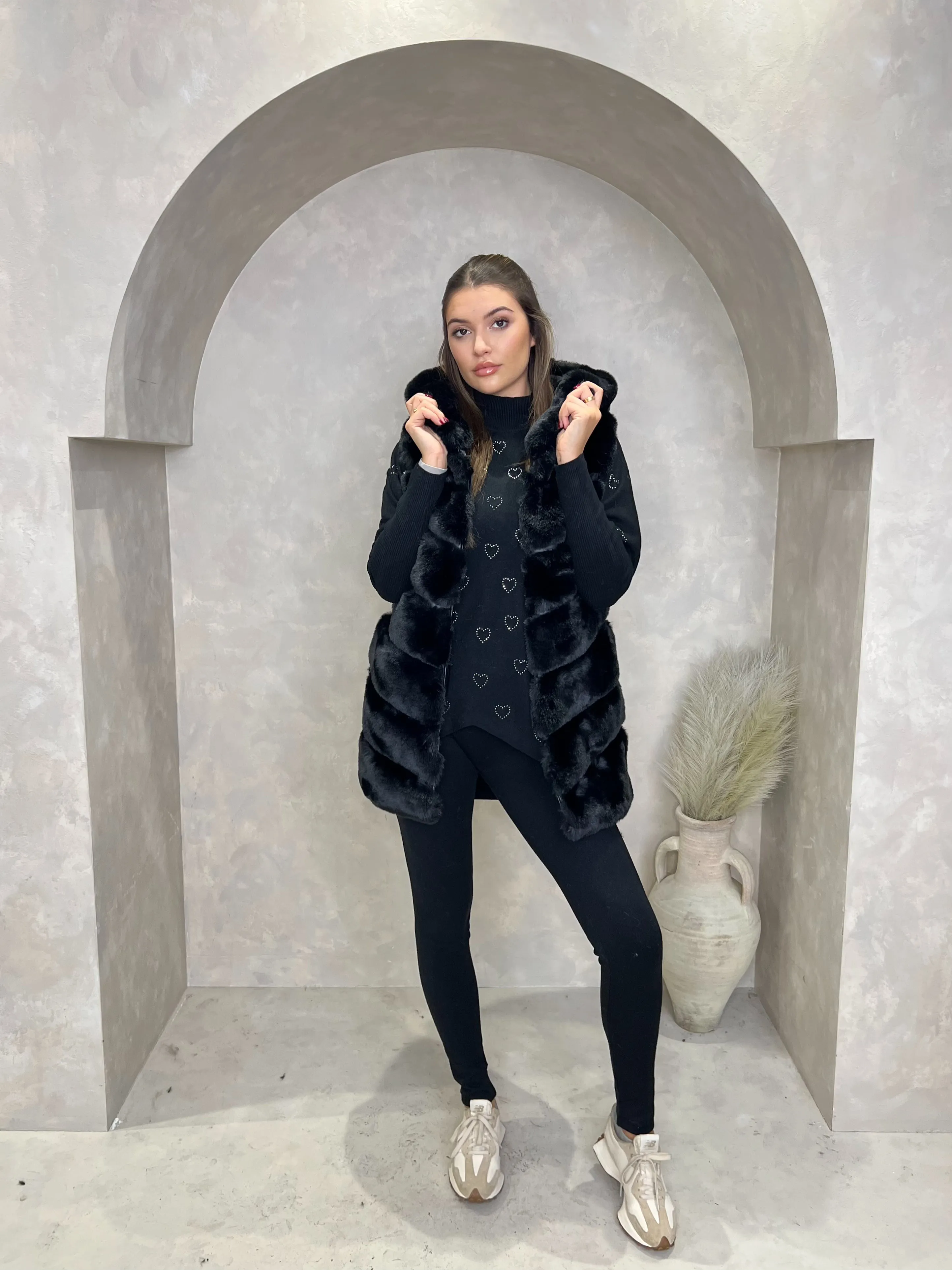 Faux Fur Longline Hooded Gilet