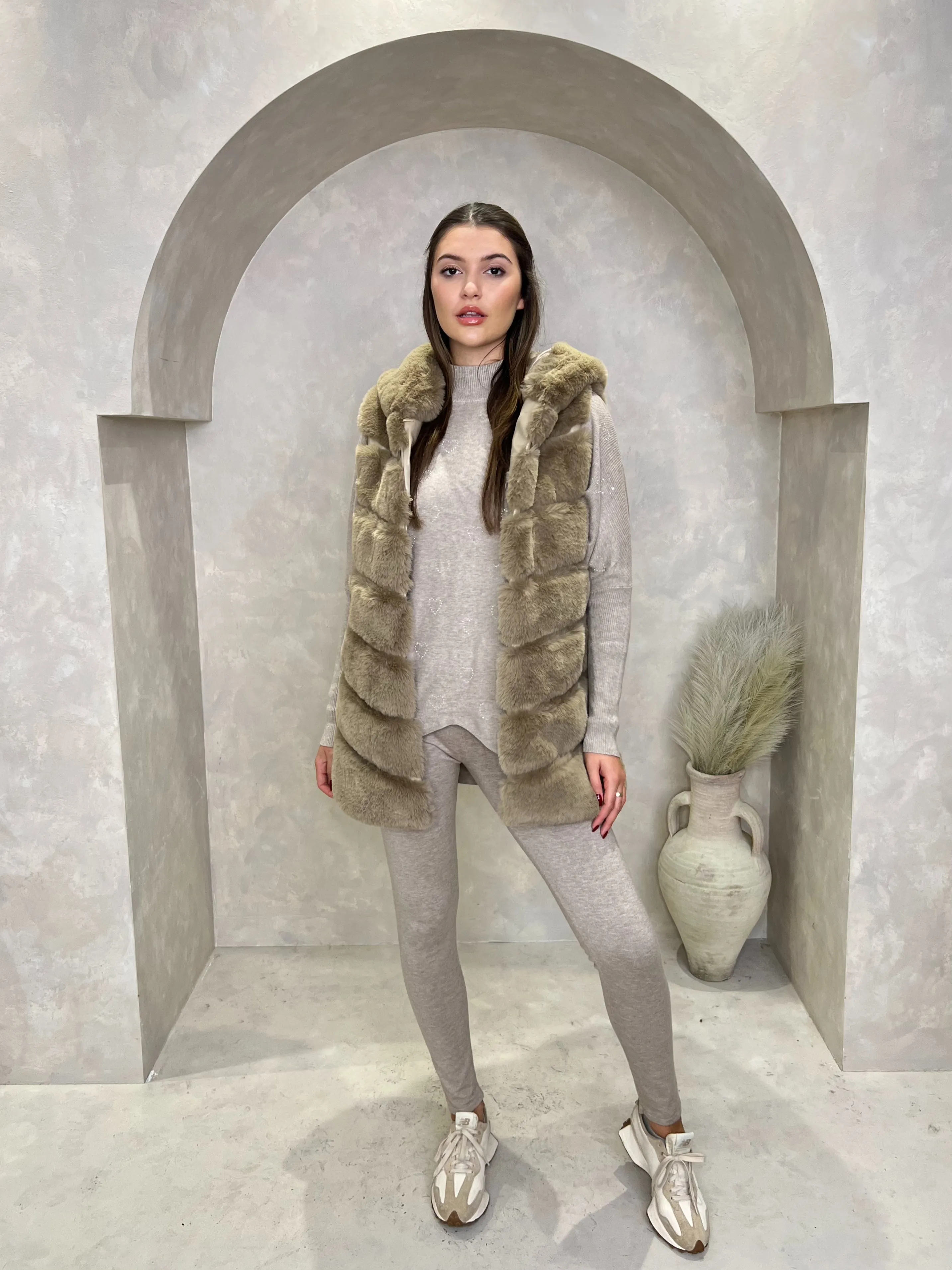 Faux Fur Longline Hooded Gilet