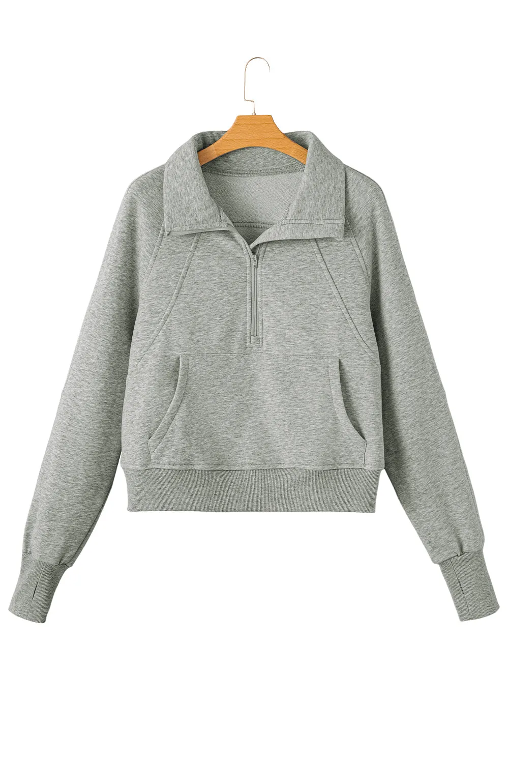 Half Zip Thumbhole Sleeve Sweatshirt - 8 Colors