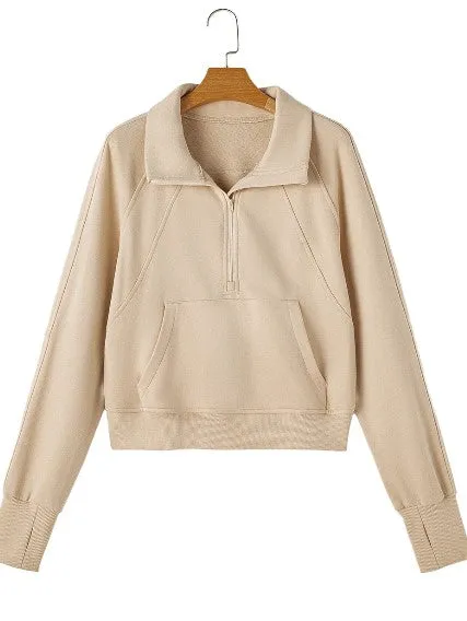 Half Zip Thumbhole Sleeve Sweatshirt - 8 Colors