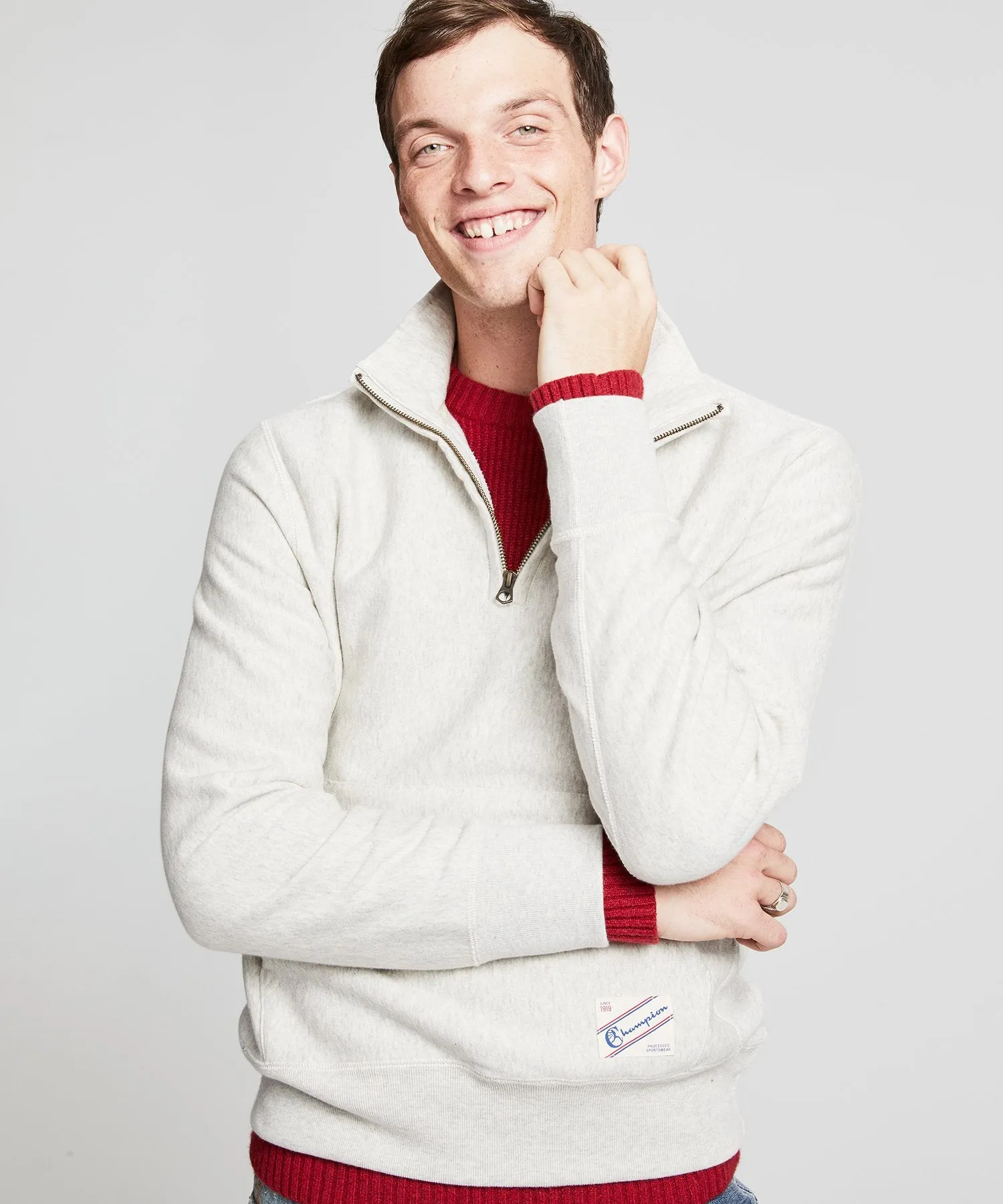 Heavyweight Quarter Zip Sweatshirt in Eggshell Mix