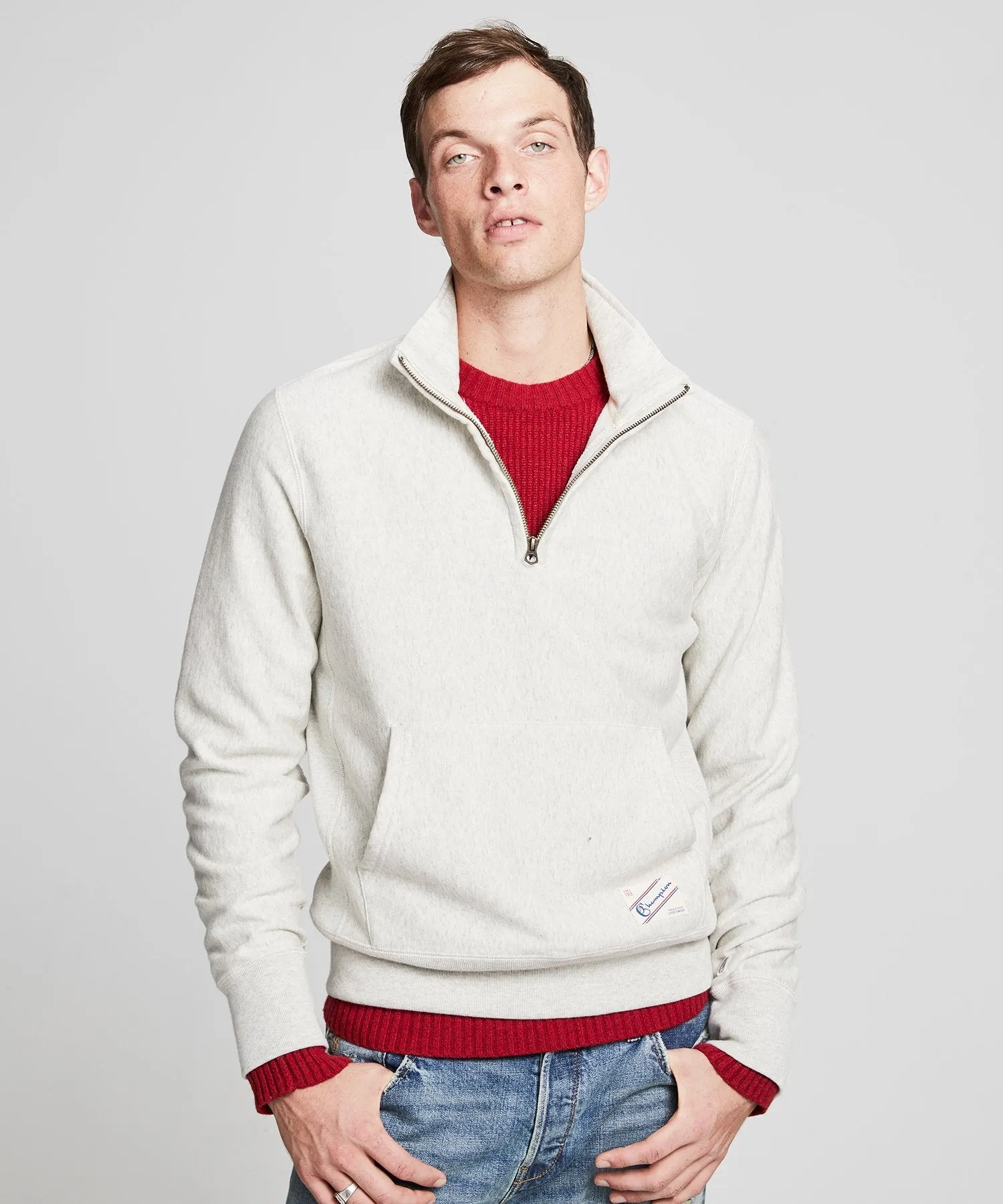 Heavyweight Quarter Zip Sweatshirt in Eggshell Mix