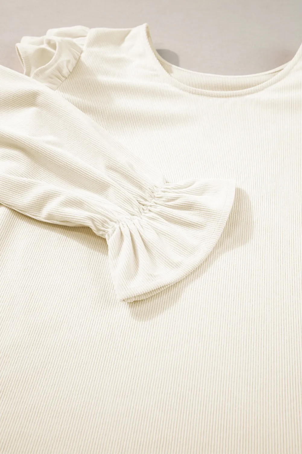 Ruffled Flounce Sleeve Corduroy Blouse