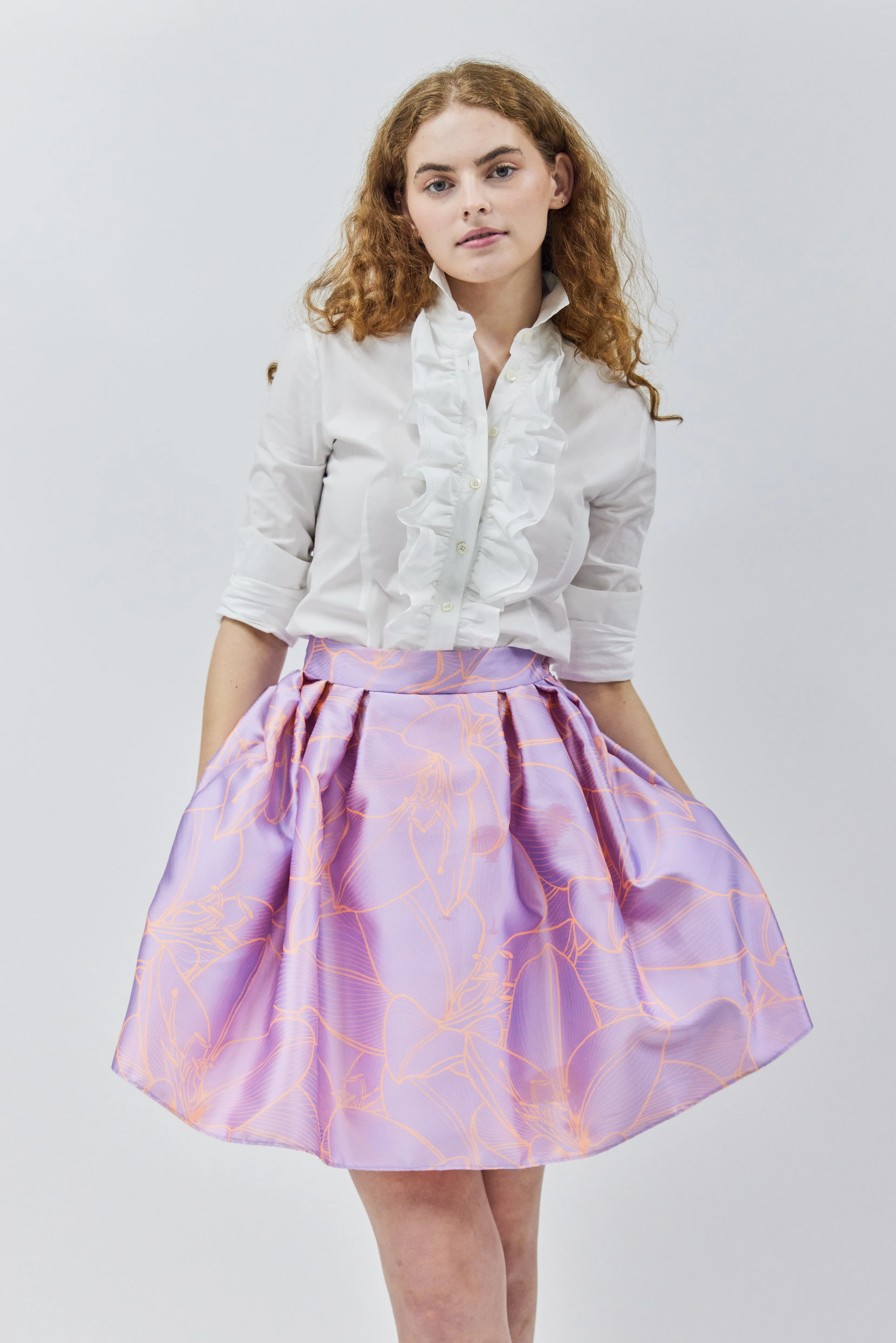 Silk Floral Charlotte Skirt in Purple